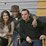 Don Abernathy with actress/model Petra and friend on set of Tournament of Dreams. 