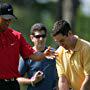 Dave gives Tiger Woods a golf lesson during the shoot for an EA Sports commercial.