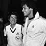 Arthur Ashe and Yannick Noah support Adrian Stonebridge during the 1982 Davis Cup in Grenoble, France - showing that Tennis Does Count! 