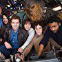 Woody Harrelson, Phil Lord, Christopher Miller, Donald Glover, Alden Ehrenreich, Phoebe Waller-Bridge, Emilia Clarke, and Joonas Suotamo in Solo: A Star Wars Story (2018)