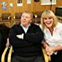 Actors Les Dennis, Geoffrey Hughes and Sally Lindsay relax during the filming of Waiting in Rhyme. A film by Martin Nigel Davey, Kevin Powis and Richard Lloyd.