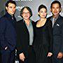 Rufus Sewell, Frank Spotnitz, Alexa Davalos, and Rupert Evans at an event for The Man in the High Castle (2015)