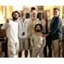 Left to right: Walton Goggins, Co-Writer/Director Jon Avnet, Bradley Whitford, Peter Dinklage, Richard Gere, Co-Writer Eric Nazarian on the set of “Three Christs”