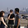 Krystal Ellsworth (L), Duane Adler (C) and Amitash Pradhan (R) on set in Mumbai