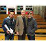 Director Alex Ranarivelo, Jon Voight, and Director of Photography Reuben Steinberg on the set of American Wrestler: The Wizard.