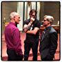 Director Matthew Currie Holmes, Colm Feore, Henry Czerny on the set of Buckout Road