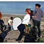 On set of BUFFFALO RETURNS - Left to right: Sound Recordist Judy Karp; Mark A. Tilsen, president of Native American Natural Foods; Field Producer Larry Pourier; Director Gini Reticker; Cinematographer Kirsten Johnson